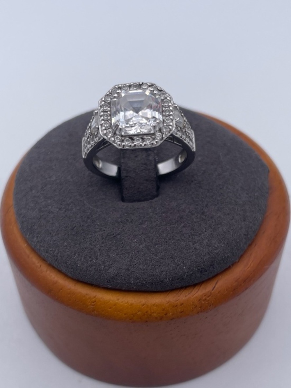 Epiphany Sterling Silver 925 Asscher Cut CZ Halo Ring | Statement Cocktail Size7
